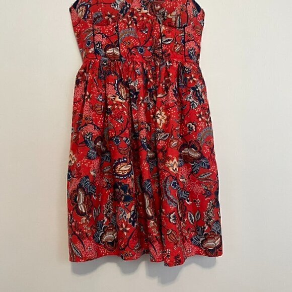 NEW NWT BOG COLLECTIVE BAND OF GYPSIES Red Navy Blue Floral Bustier Mini Dress M - Picture 7 of 15